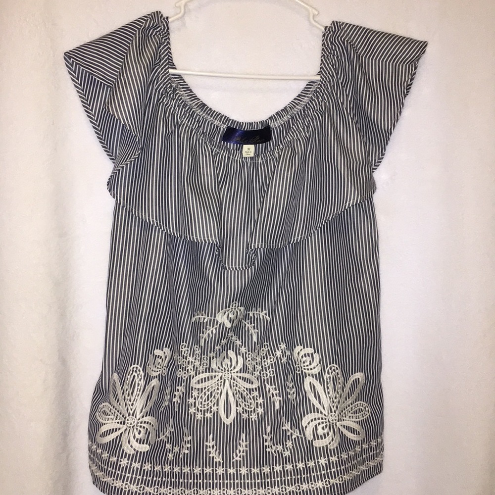 Francesas Collection Blue Rain Off The Shoulder Top